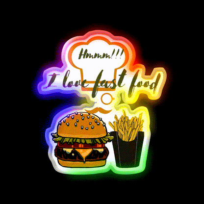 Fast Food Lovers Eating Times Fast Food Led Neon Sign For Burger Place Rgb Color - LED neon sign close-up detail