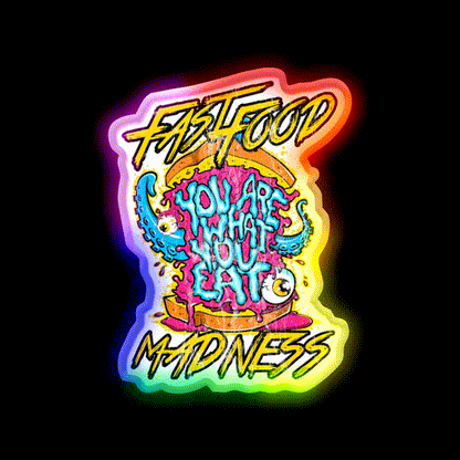Fast Food Monster Crazy Monster Fast Food Led Neon Sign For Burger Place Rgb Color - LED neon sign close-up detail