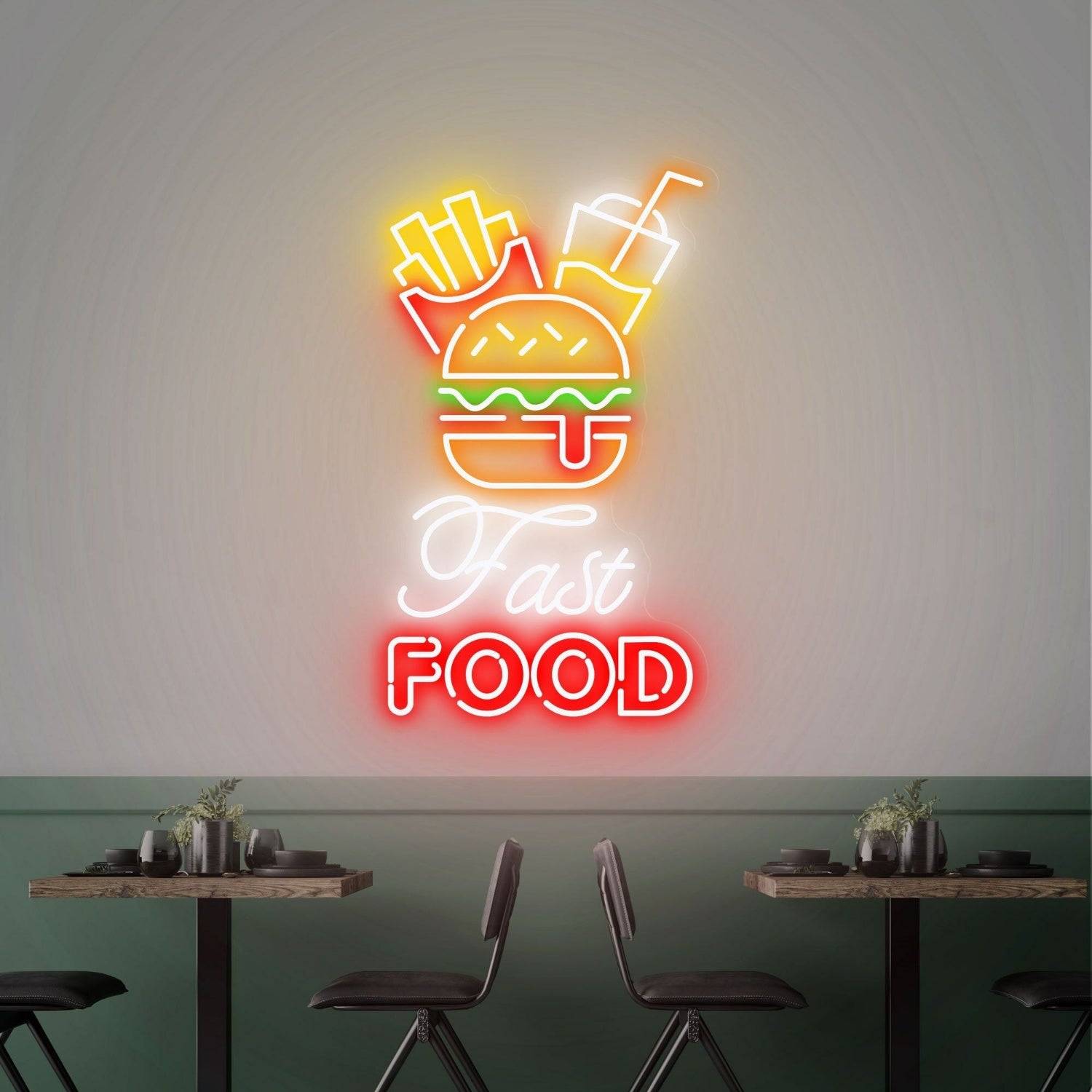 Fast Food Neon Sign Hamburger Cola Perfect For Kitchen Diner Bar | Shineneon