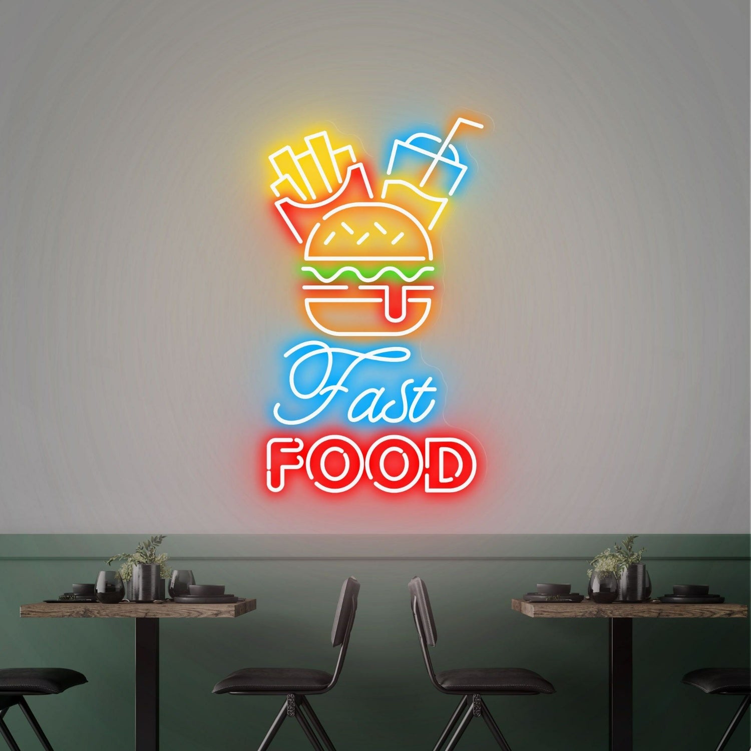 Fast Food Neon Sign Hamburger Cola Perfect For Kitchen Diner Bar | Shineneon