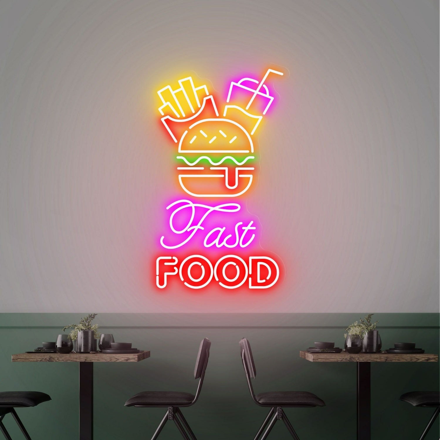 Fast Food Neon Sign Hamburger Cola Perfect For Kitchen Diner Bar | Shineneon