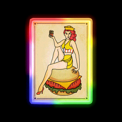 Fast Food Pinup Woman Fast Food Led Neon Sign For Burger Place Rgb Color - LED neon sign close-up detail
