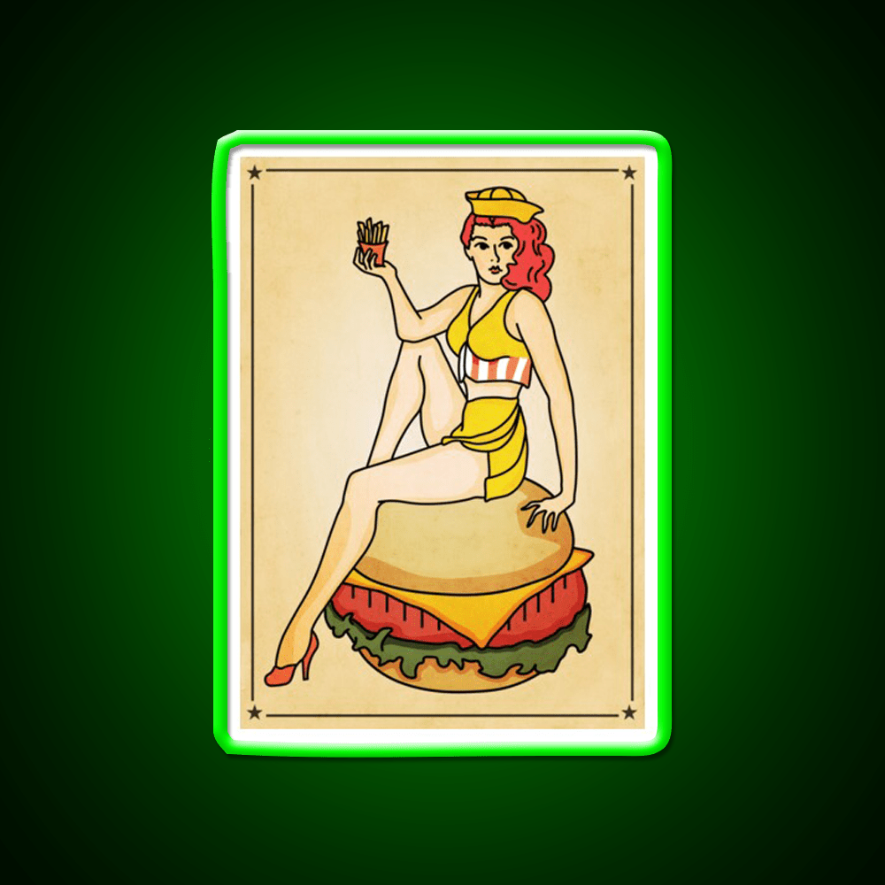Fast Food Pinup Woman Fast Food Led Neon Sign For Burger Place Rgb Color - Shineneon