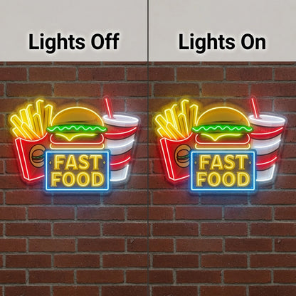 Fast Food Restaurant Wall Decor LED Neon Sign - 06 Day Night Comparison