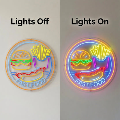 Fast Food Wall Decor LED Neon Sign - 06 Day Night Comparison
