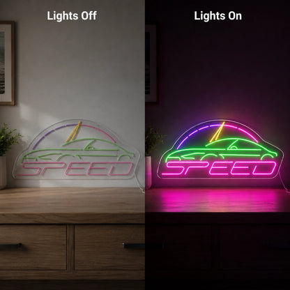 Fast Speed Car Neon Sign LED Neon Sign day and night comparison