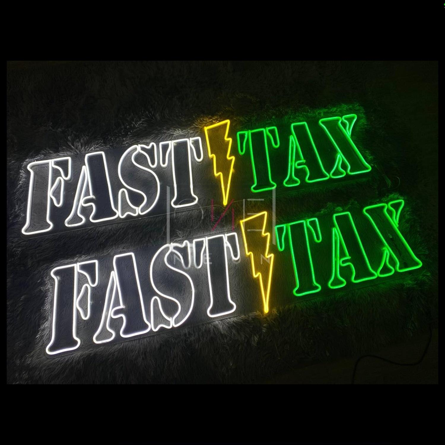 Fast Tax White Green Led Neon Sign With Yellow Lightning For Business Decor | Shineneon