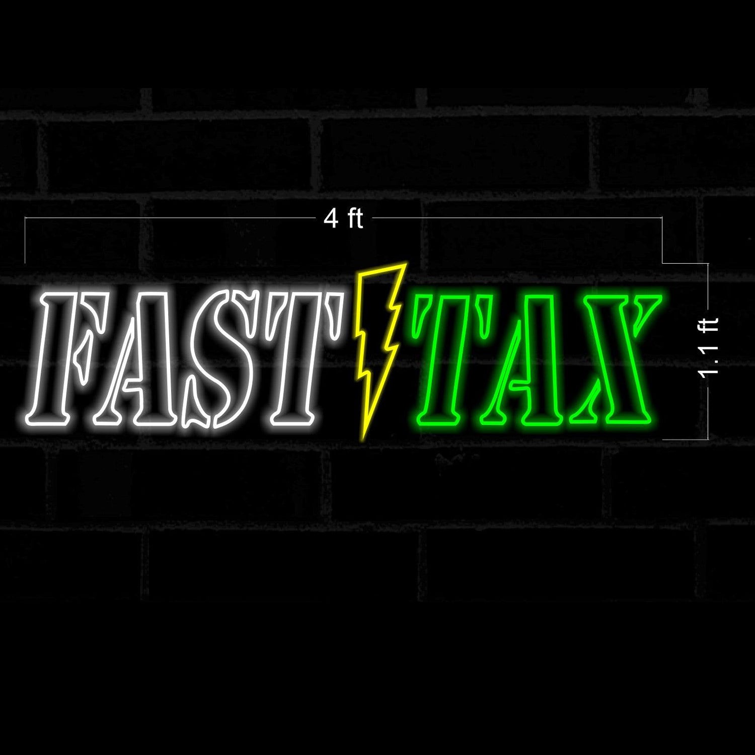 Fast Tax White Green Led Neon Sign With Yellow Lightning For Business Decor | Shineneon