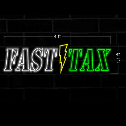 Fast Tax White Green Led Neon Sign With Yellow Lightning For Business Decor | Shineneon