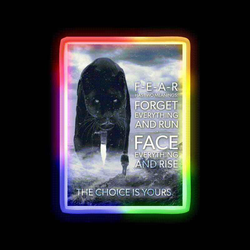 Fear Has Two Meanings Panther Gym Fitness Led Neon Sign Rgb Color - LED neon sign close-up detail