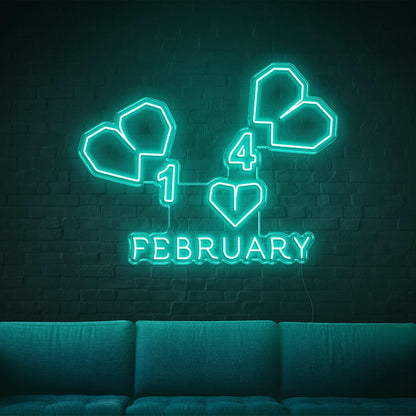 February-14 Heart Led Neon Sign For Indoor Valentines Decor | Shineneon
