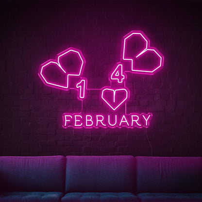 February-14 Heart Led Neon Sign For Indoor Valentines Decor | Shineneon