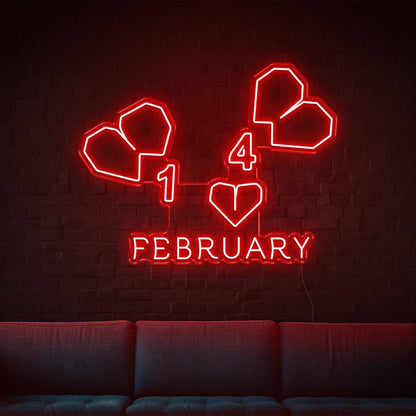 February-14 Heart Led Neon Sign For Indoor Valentines Decor | Shineneon