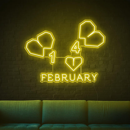 February-14 Heart Led Neon Sign For Indoor Valentines Decor | Shineneon