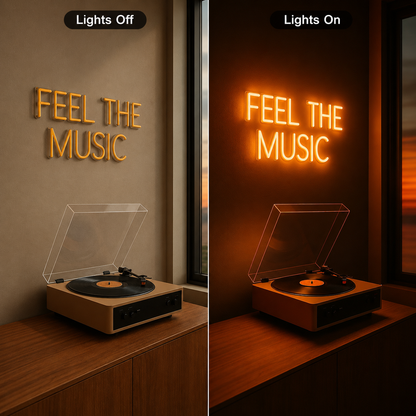 Feel The Music LED Neon Sign - 06 Day Night Comparison