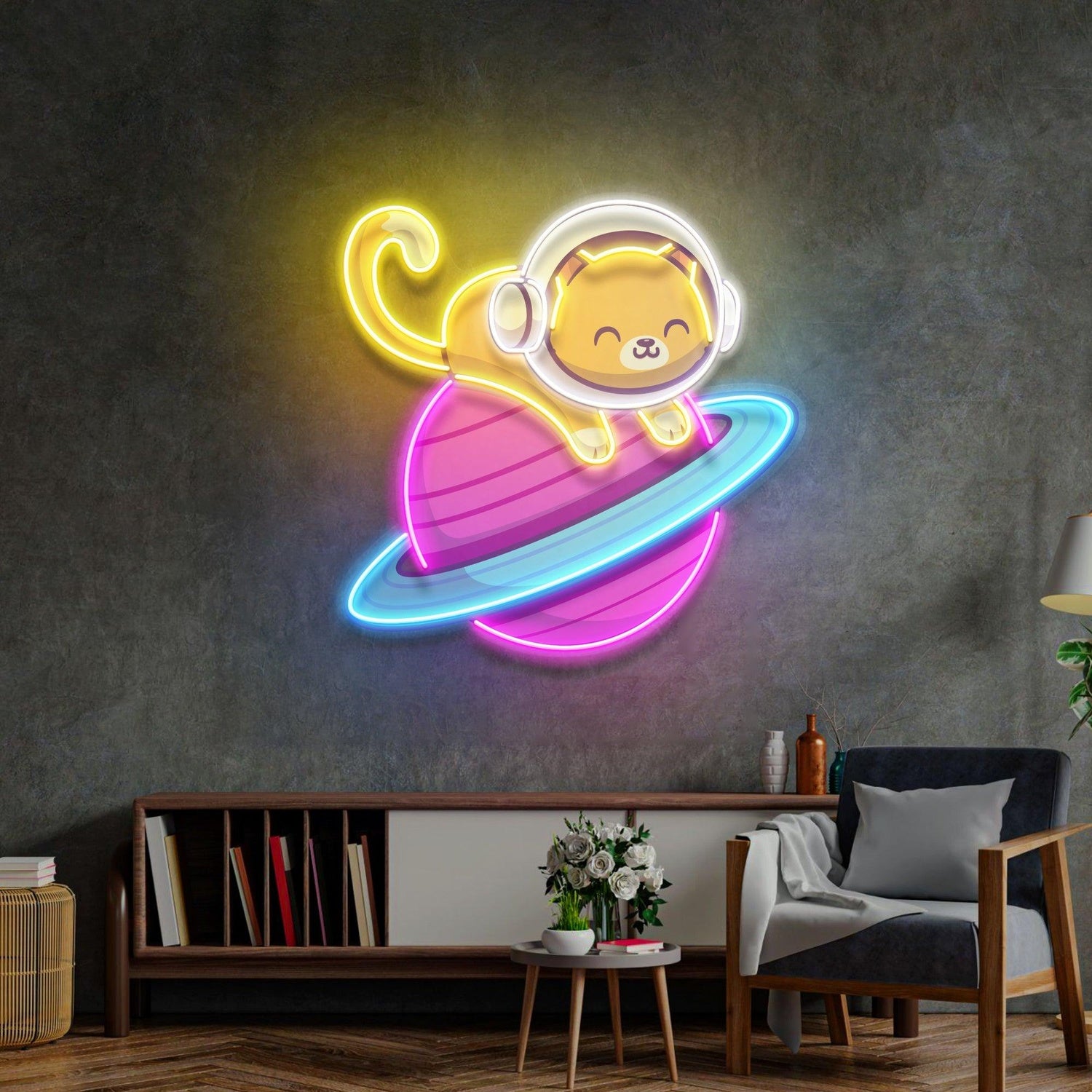Feeline Astronaut Chilling Uv Printed Led Neon Sign For Space Room Decor | Shineneon
