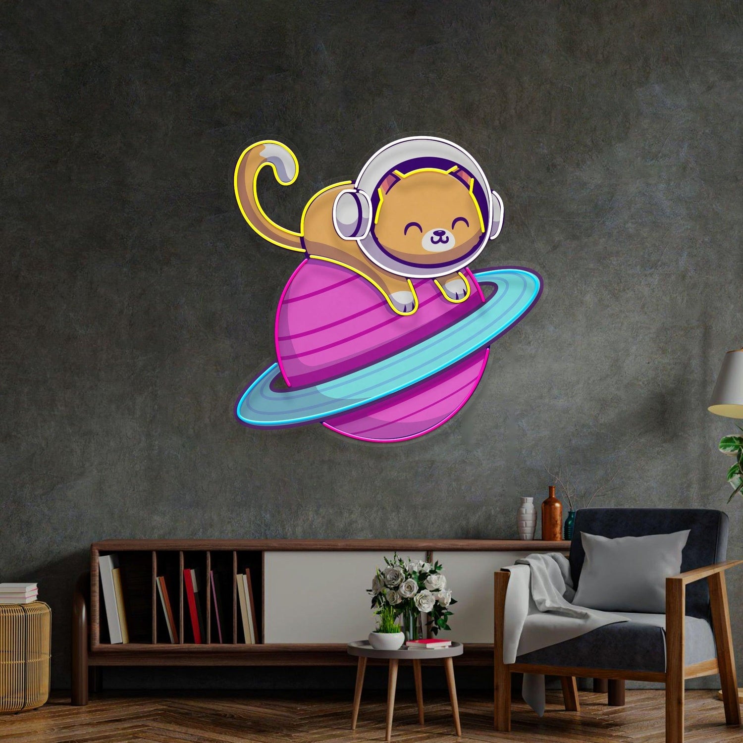 Feeline Astronaut Chilling Uv Printed Led Neon Sign For Space Room Decor | Shineneon