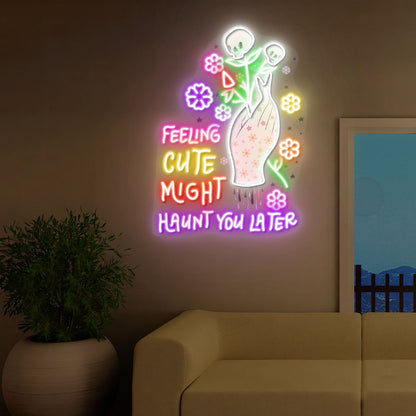 Feeling Cute Might Haunt You Later Skull Flower Halloween Acrylic Led Neon Sign | Shineneon
