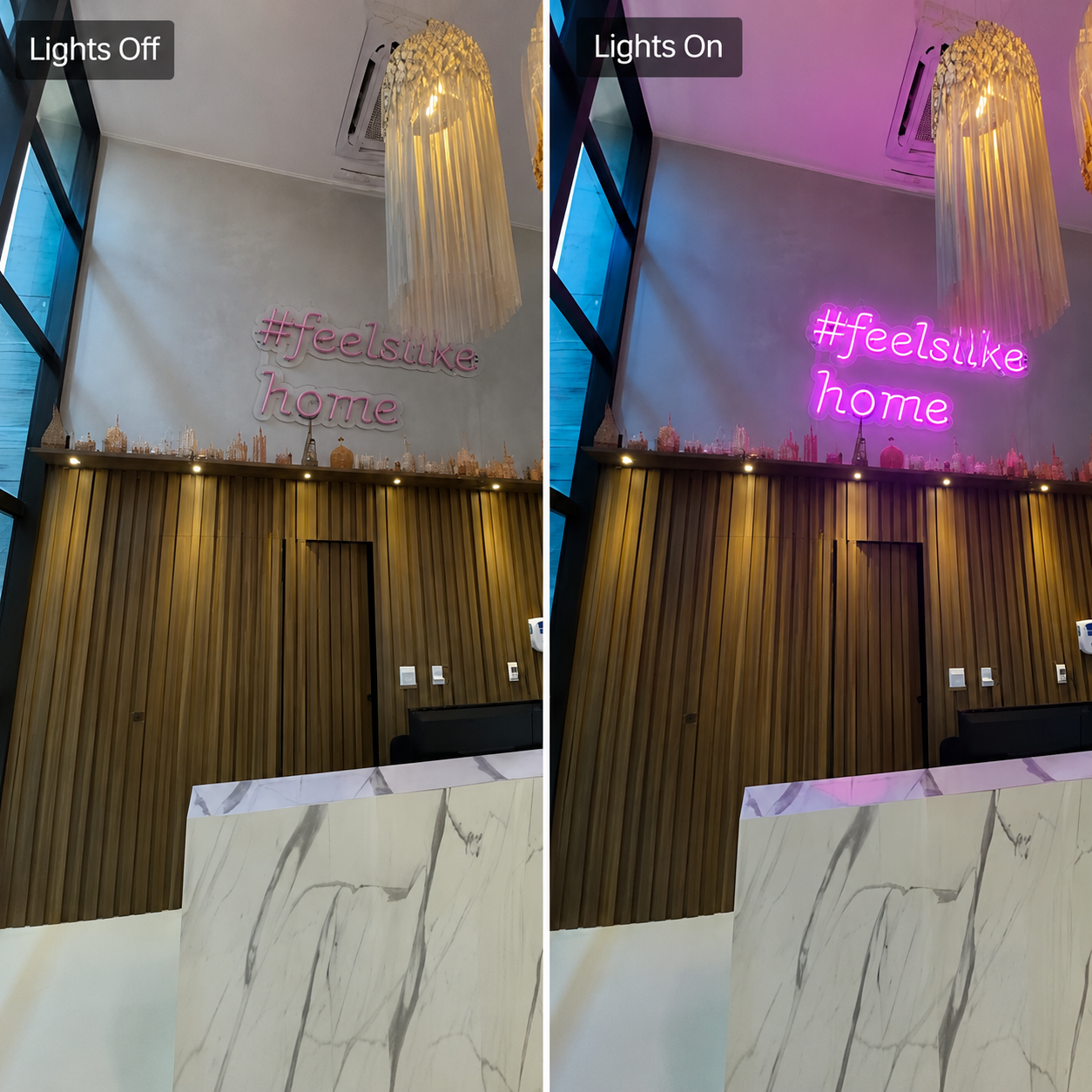 Feels Like Home LED Neon Sign - 06 Day Night Comparison