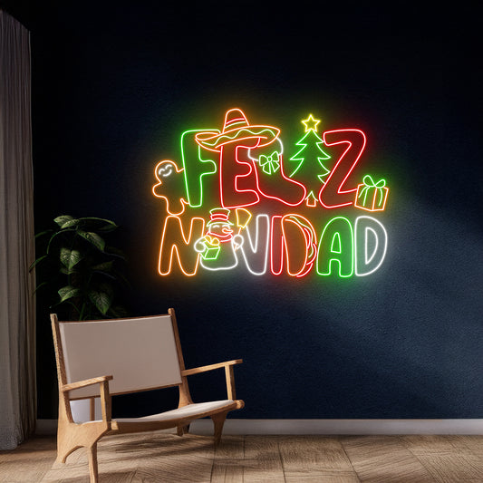 Feliz Navidad Merry Christmas Led Sign Wall Art Decor