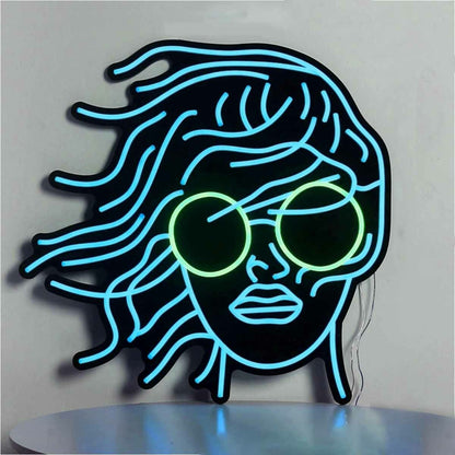 Female Headshot With Sunglasses Neon Black Backsplash | Shineneon