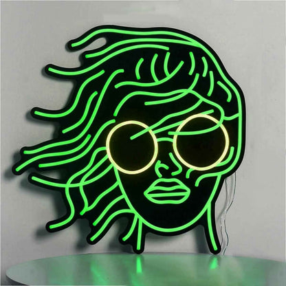 Female Headshot With Sunglasses Neon Black Backsplash | Shineneon