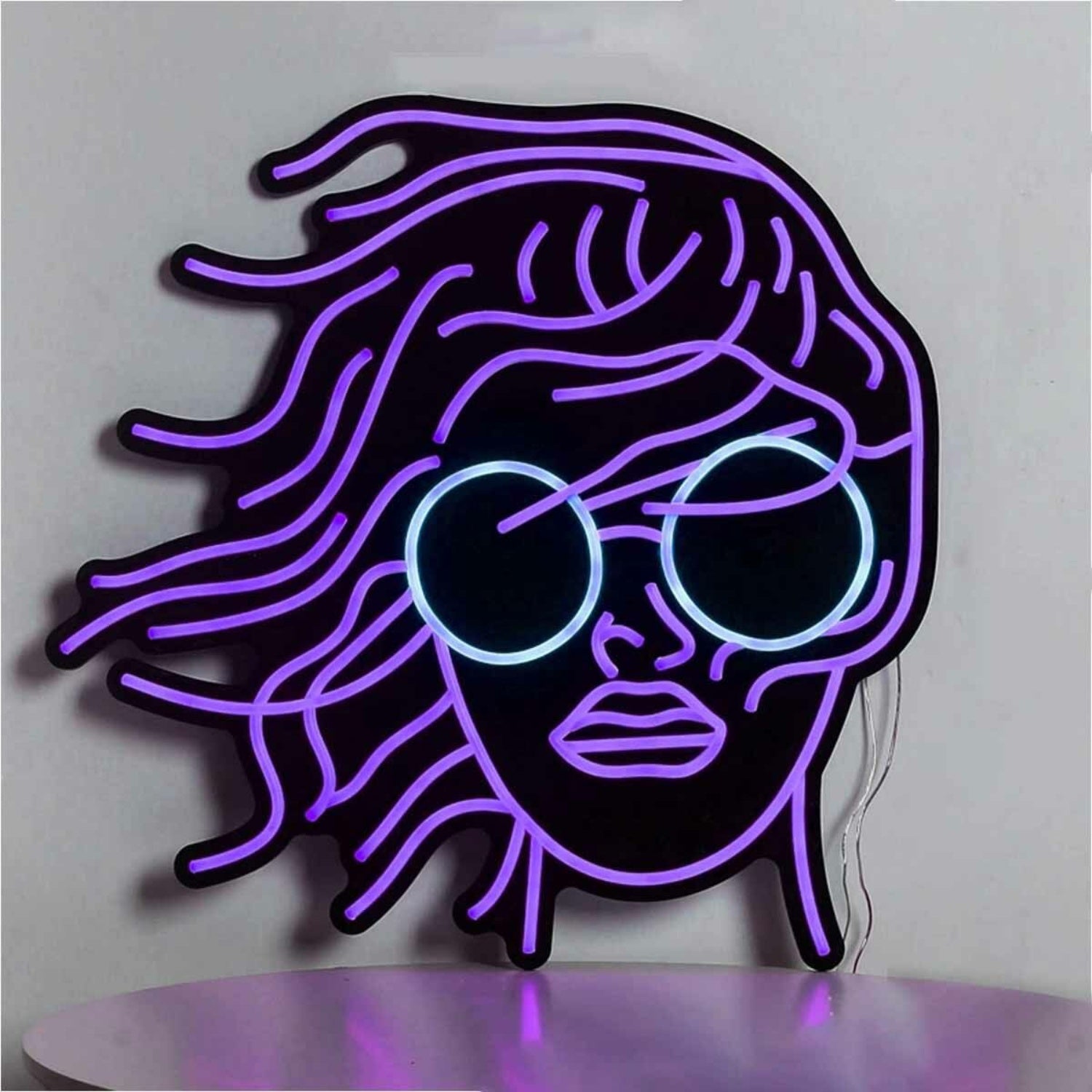 Female Headshot With Sunglasses Neon Black Backsplash | Shineneon