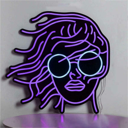 Female Headshot With Sunglasses Neon Black Backsplash | Shineneon