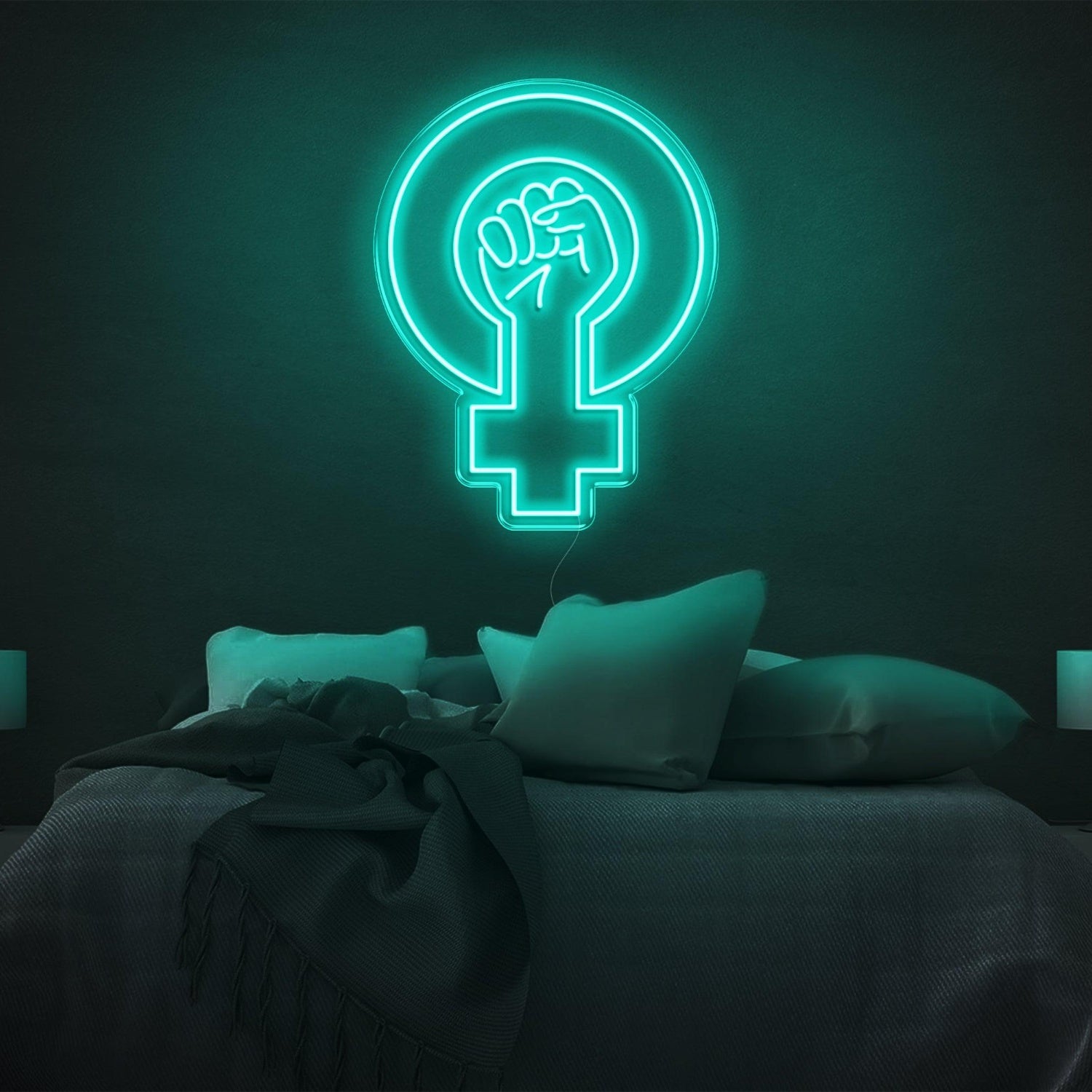 Feminist Yellow Fist And Female Symbol Led Neon Sign For Bedroom Wall | Shineneon
