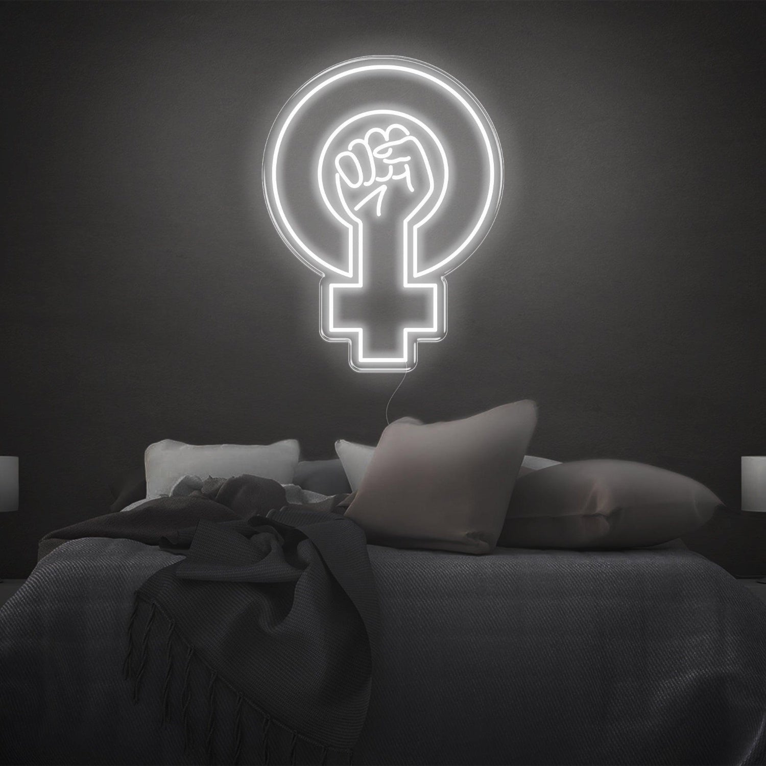 Feminist Yellow Fist And Female Symbol Led Neon Sign For Bedroom Wall | Shineneon