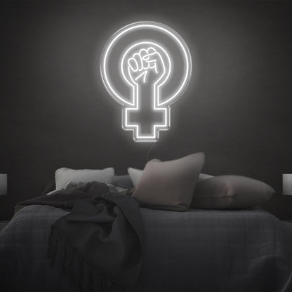 Feminist Yellow Fist And Female Symbol Led Neon Sign For Bedroom Wall | Shineneon