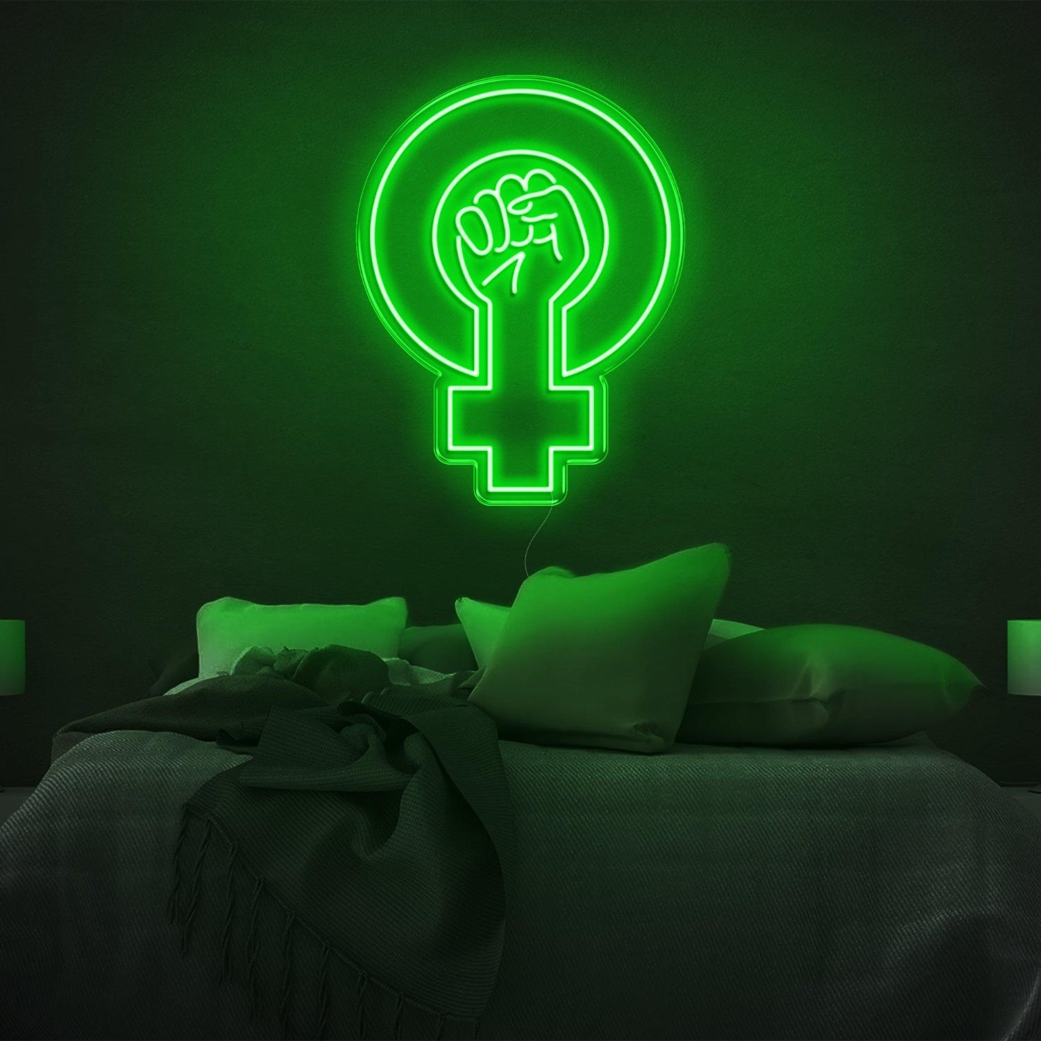 Feminist Yellow Fist And Female Symbol Led Neon Sign For Bedroom Wall | Shineneon
