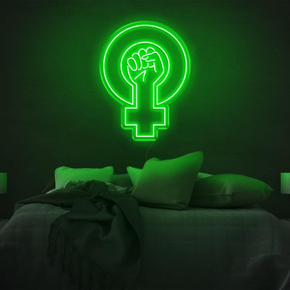 Feminist Yellow Fist And Female Symbol Led Neon Sign For Bedroom Wall | Shineneon