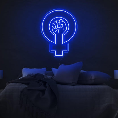 Feminist Yellow Fist And Female Symbol Led Neon Sign For Bedroom Wall | Shineneon