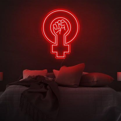 Feminist Yellow Fist And Female Symbol Led Neon Sign For Bedroom Wall | Shineneon