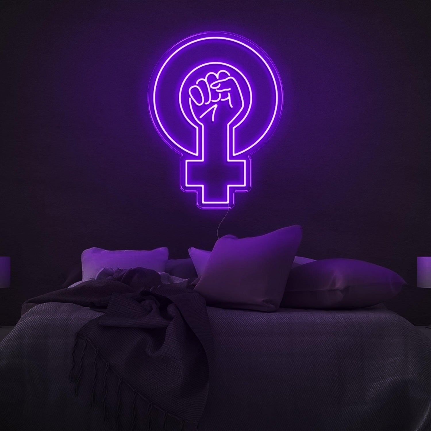 Feminist Yellow Fist And Female Symbol Led Neon Sign For Bedroom Wall | Shineneon