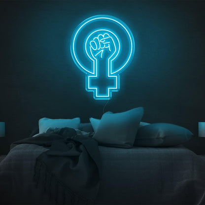 Feminist Yellow Fist And Female Symbol Led Neon Sign For Bedroom Wall | Shineneon