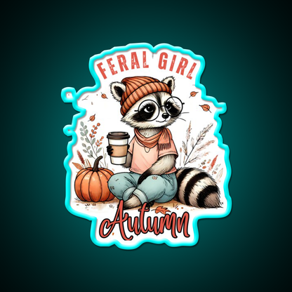 Feral Girl Autumn Raccoon Cafe Led Neon Sign Espresso Bar Art Rgb Color