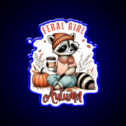 Feral Girl Autumn Raccoon Cafe Led Neon Sign Espresso Bar Art Rgb Color