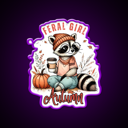 Feral Girl Autumn Raccoon Cafe Led Neon Sign Espresso Bar Art Rgb Color
