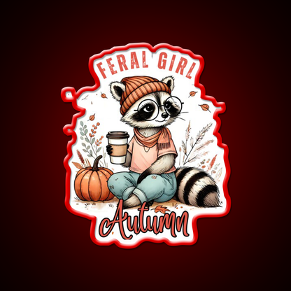 Feral Girl Autumn Raccoon Cafe Led Neon Sign Espresso Bar Art Rgb Color