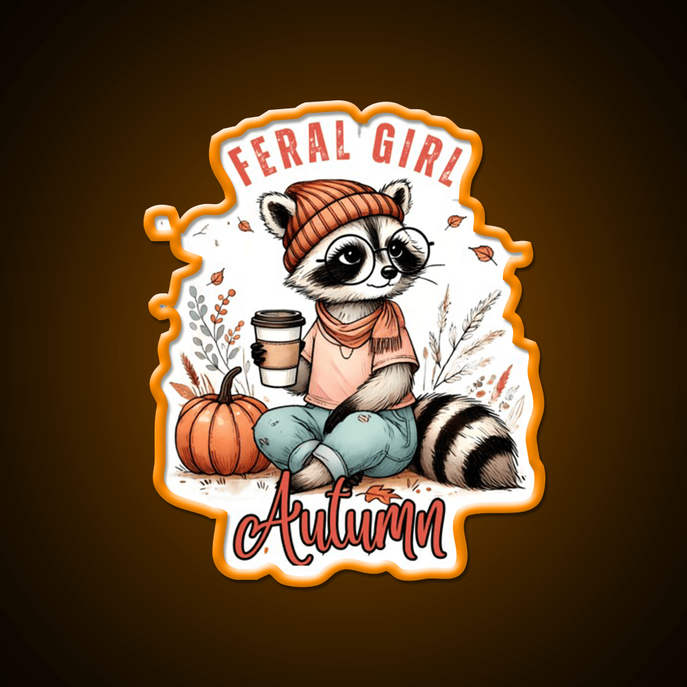 Feral Girl Autumn Raccoon Cafe Led Neon Sign Espresso Bar Art Rgb Color - Shineneon