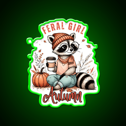 Feral Girl Autumn Raccoon Cafe Led Neon Sign Espresso Bar Art Rgb Color - Shineneon
