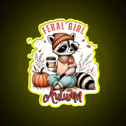 Feral Girl Autumn Raccoon Cafe Led Neon Sign Espresso Bar Art Rgb Color