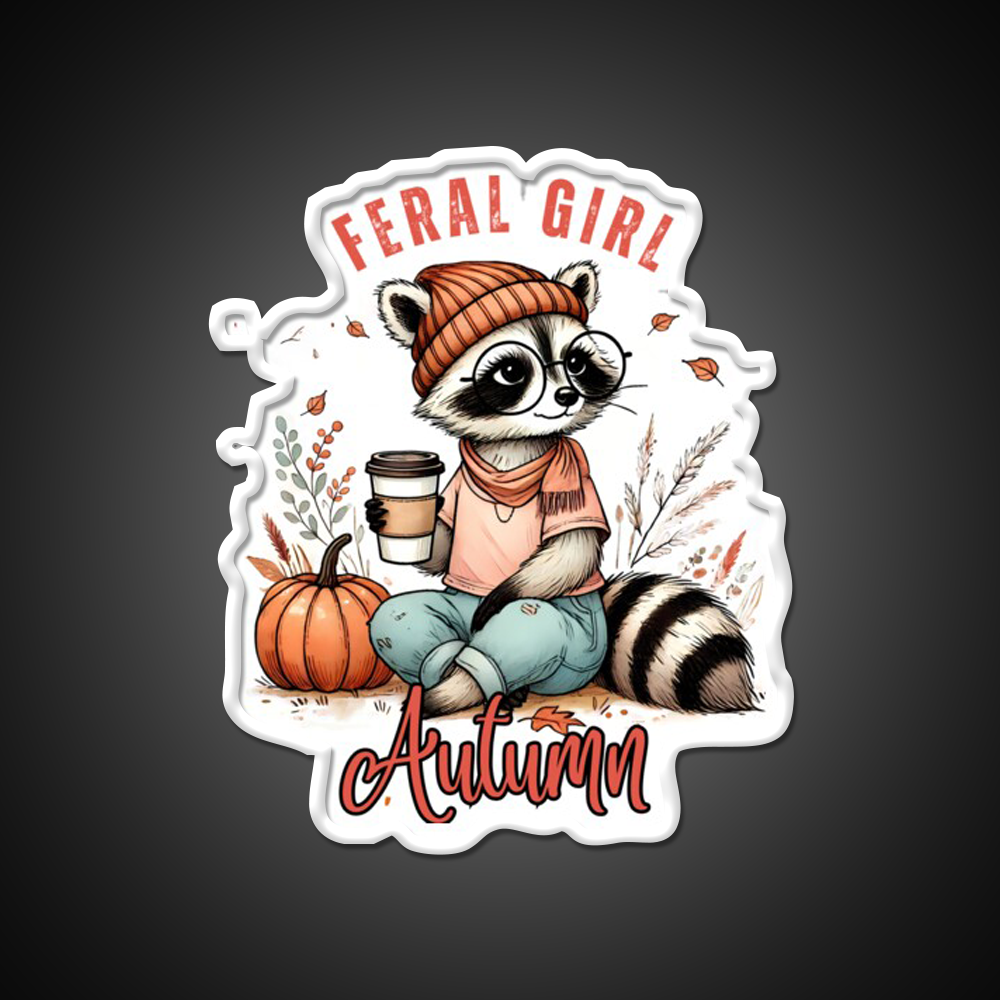 Feral Girl Autumn Raccoon Cafe Led Neon Sign Espresso Bar Art Rgb Color
