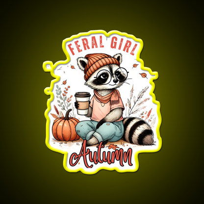 Feral Girl Autumn Raccoon Cafe Led Neon Sign Espresso Bar Art Rgb Color