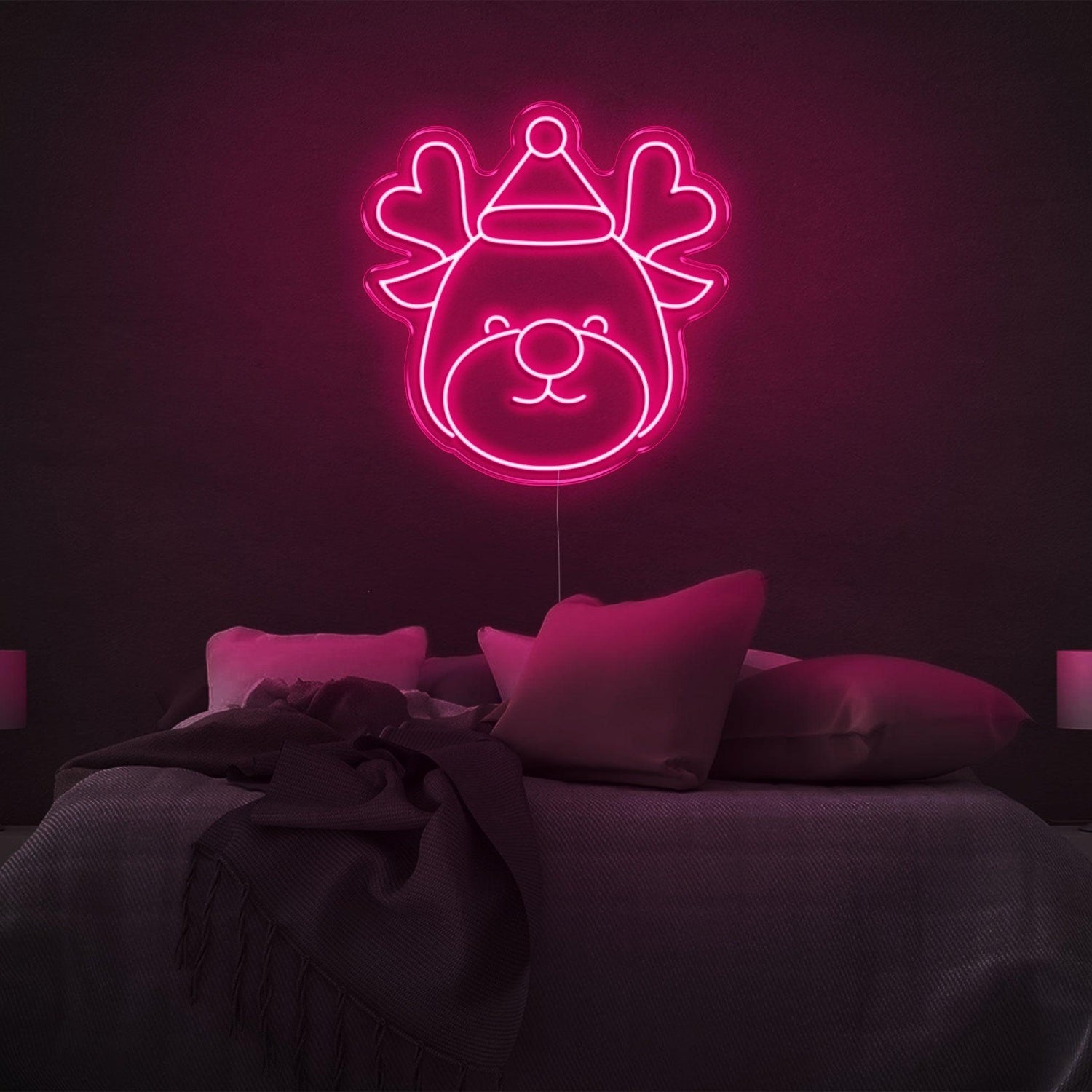 Festive Cartoon Reindeer Heart Antlers Led Neon Sign For Bedroom Christmas Decor | Shineneon