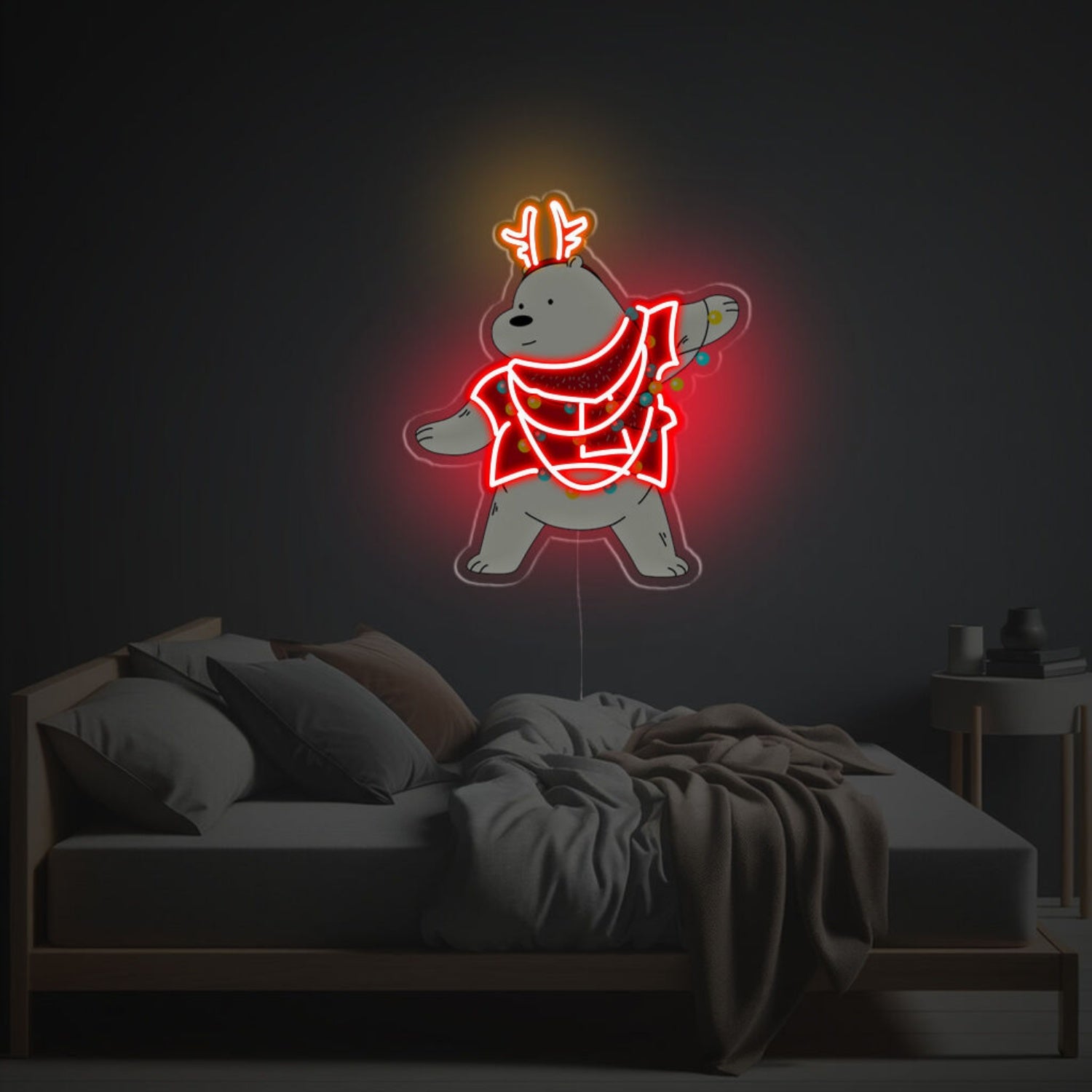 Festive Season Ice Bear With Christmas Suit Led Neon Acrylic Artwork | Shineneon