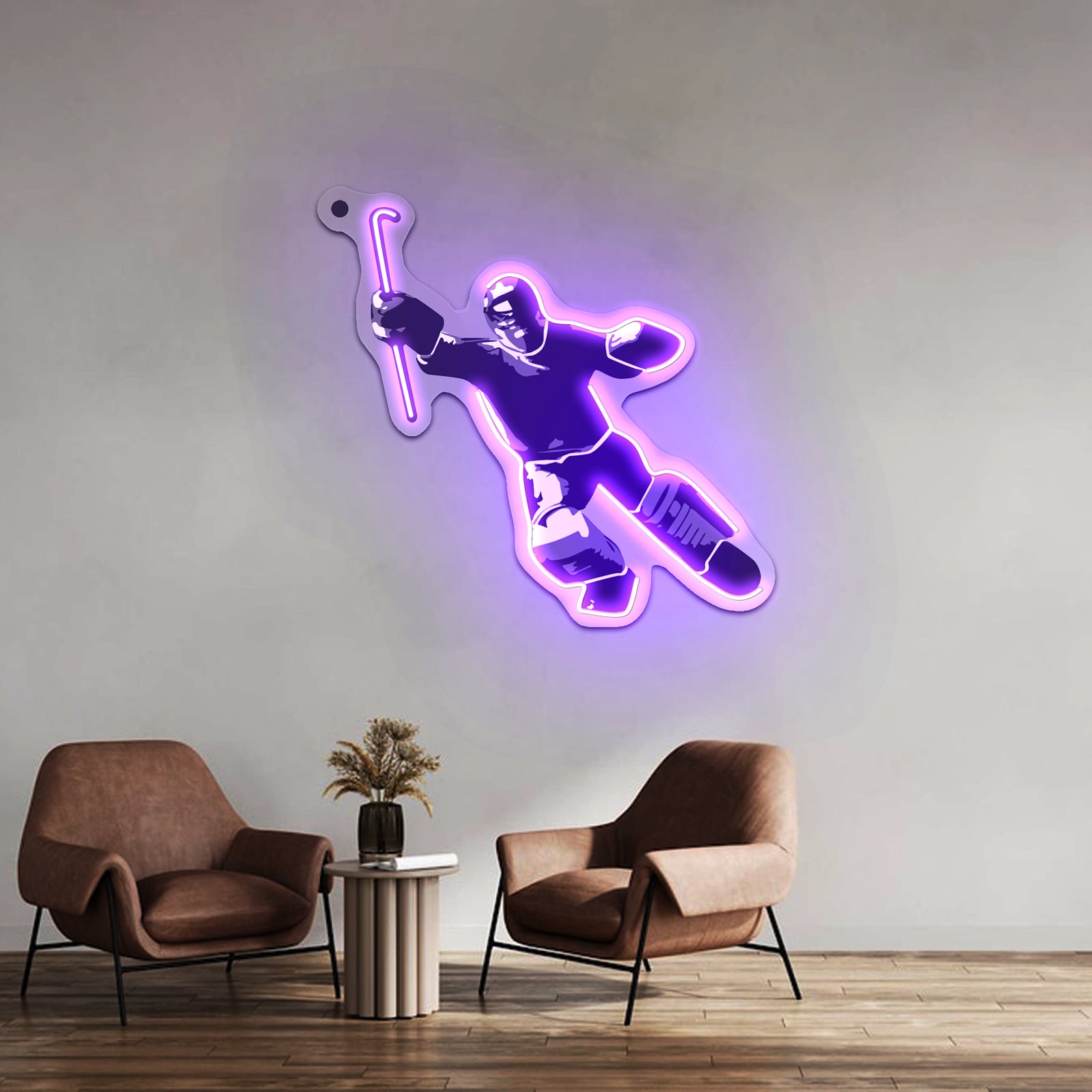 Field Hockey Goalie Artwork Custom Neon Led Sign - Neon sign mounted on wall in room