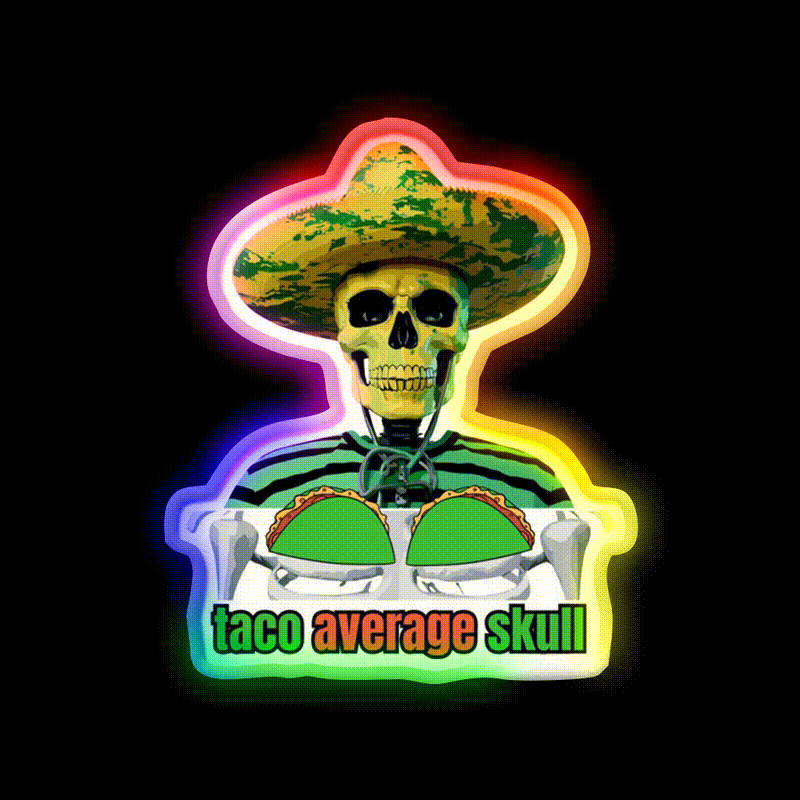 Fiesta 5 De Mayo Mexico Snap Skull Taco Led Neon Sign Rgb Color - LED neon sign close-up detail